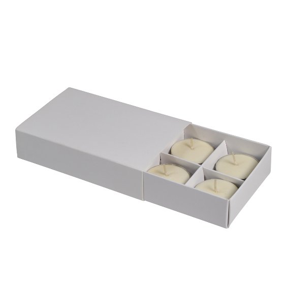 SAMPLE - Tealight Candle Boxes for 6 Candles - Smooth White Paperboard - PackQueen