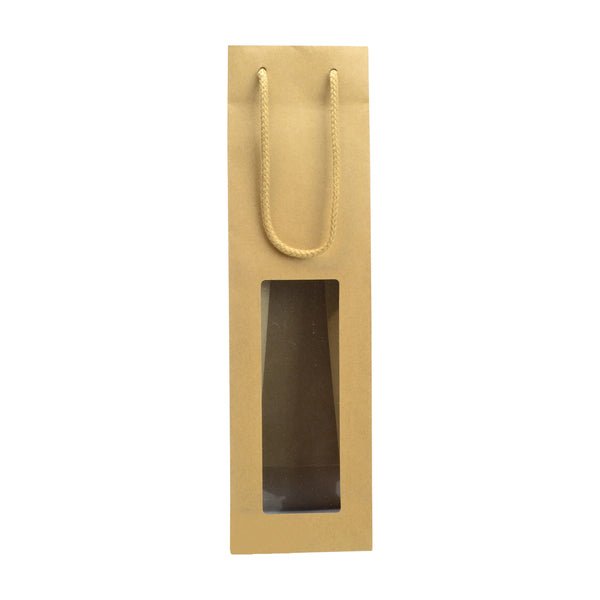 Single Window - Paper Wine Bag Kraft Brown with Window - 100 PACK - PackQueen
