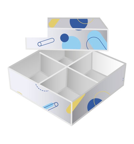 Square 4 Macaroon & Choc Box - Smooth White Paperboard (285gsm) (Base, Lid & Removable Insert) - PackQueen