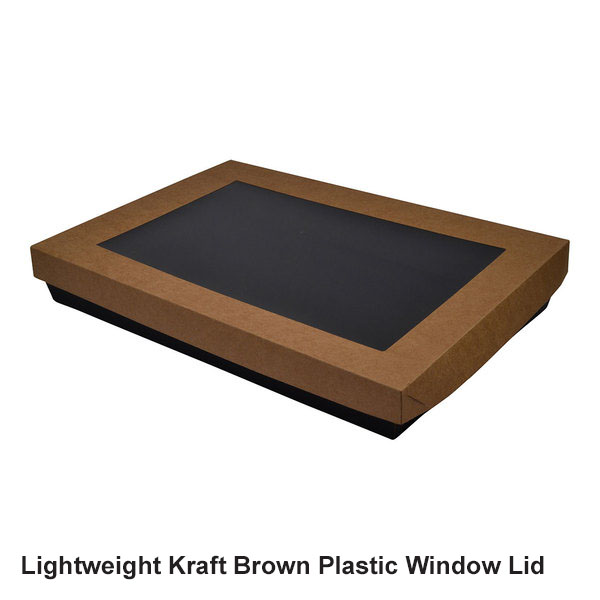50mm High Medium Rectangle Catering Tray - Kraft Black with optional clear lid (Lid purchased separately) (MTO)