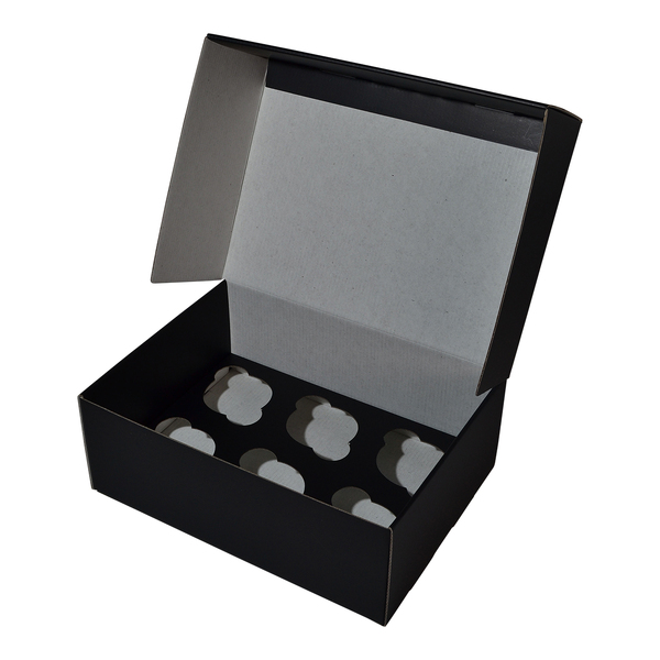 Premium Heavy Duty 6 Cupcake Box Mailer 28856 with Optional Insert (Please see 700-28858) - Premium Gloss Black (White Inside) (MTO)