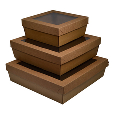 SAMPLE - MEDIUM SQUARE Kraft Catering Tray Window Lid ONLY (suitable for 270-SCTM, 700-21159)