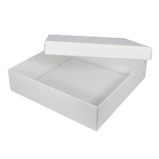 Two Piece 400mm Square Cardboard Gift Box - 100mm High (Base & Lid) - Kraft White (White Inside) (MTO)