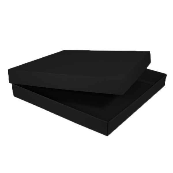 Two Piece 400mm Square Cardboard Gift Box Base & Lid - Kraft Black 50mm High (Double Sided Black) (MTO)