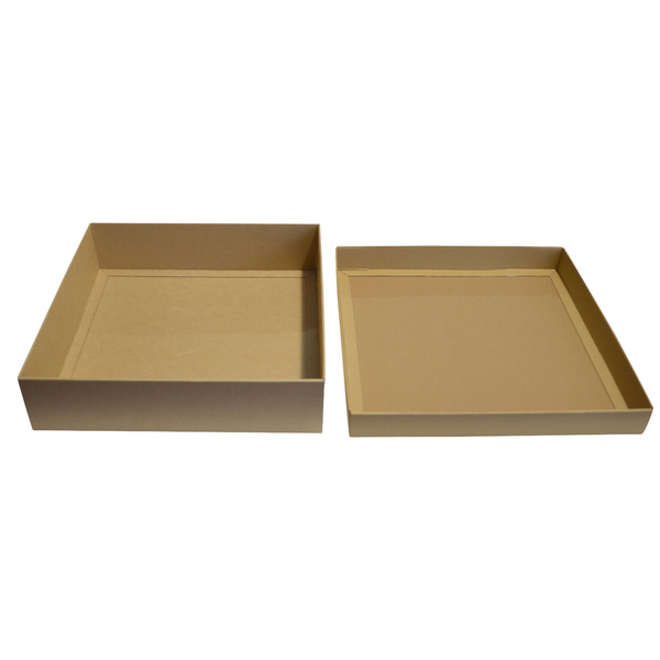 Two Piece 400mm Square Cardboard Gift Box - 100mm High (Base & Lid) - Kraft Brown (MTO)