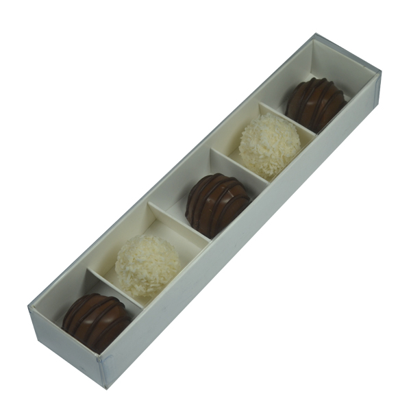 5 Pack Chocolate Box - Smooth White Paperboard (285gsm) (Base, Insert & Clear Lid)