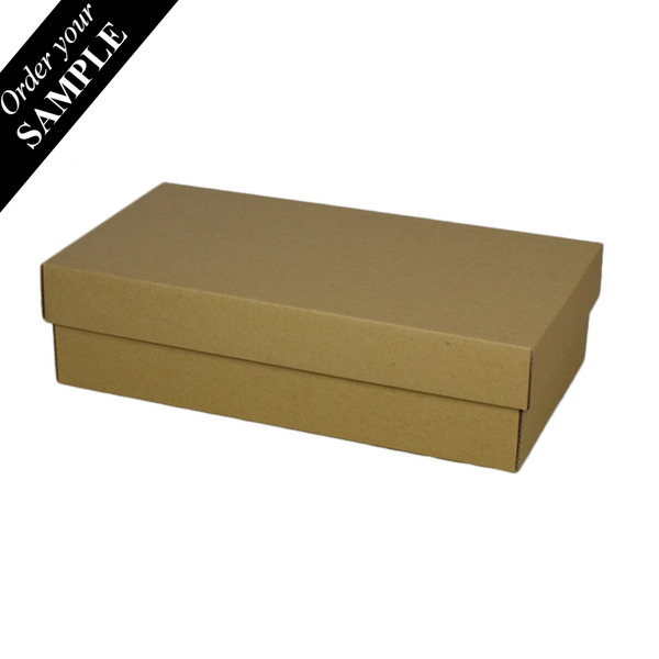SAMPLE - E Flute - Two Piece Double Wine Gift Box with divider (Base & Lid) - Kraft Brown