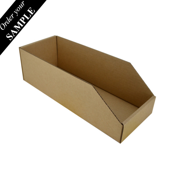 SAMPLE - B Flute - Pick Bin Box & Part Box 17971 (One Piece Self Locking Cardboard Storage Box) - Kraft Brown