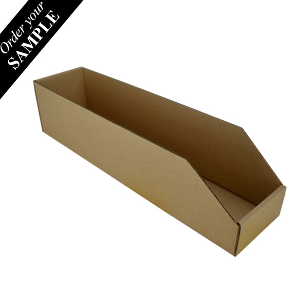 SAMPLE - B Flute - Pick Bin Box & Part Box 17974 (One Piece Self Locking Cardboard Storage Box) - Kraft Brown