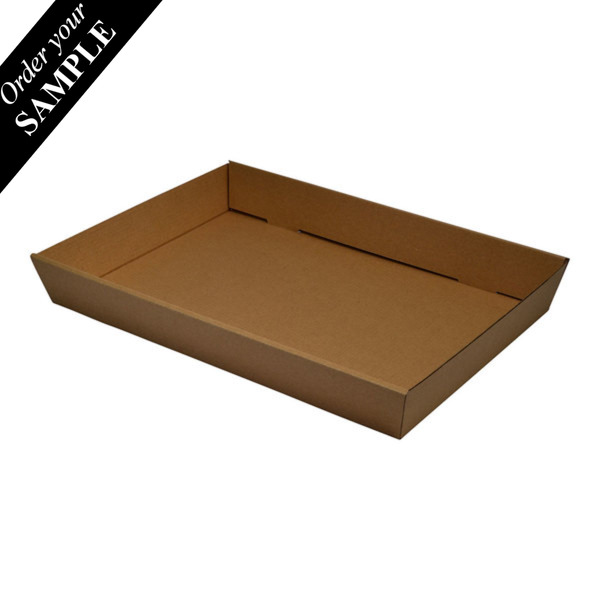 SAMPLE - E Flute - 50mm High Medium Rectangle Catering Tray - Kraft Brown (lid sold separately)
