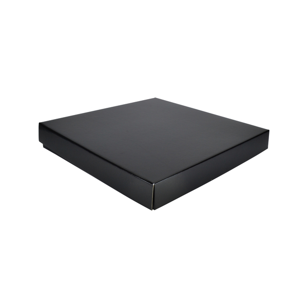 Two Piece 400mm Square Cardboard Gift Box (Base & Lid) 50mm High - Premium Gloss Black (White Inside) (MTO)