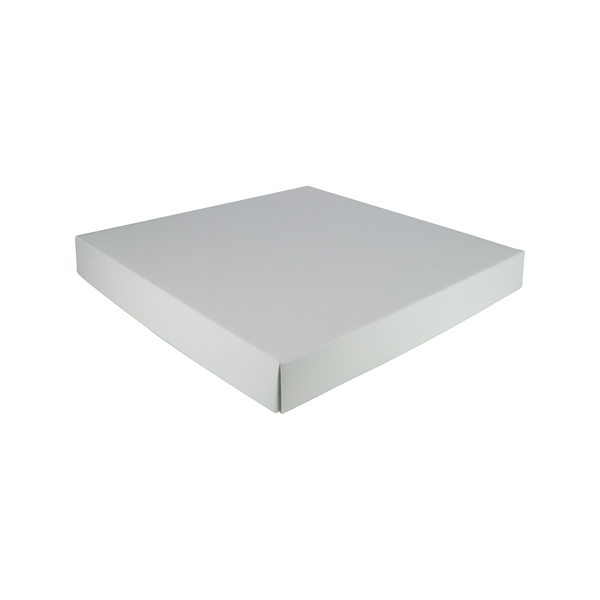 Two Piece 400mm Square Cardboard Gift Box (Base & Lid) 50mm High - Premium Gloss White (White Inside) (MTO)