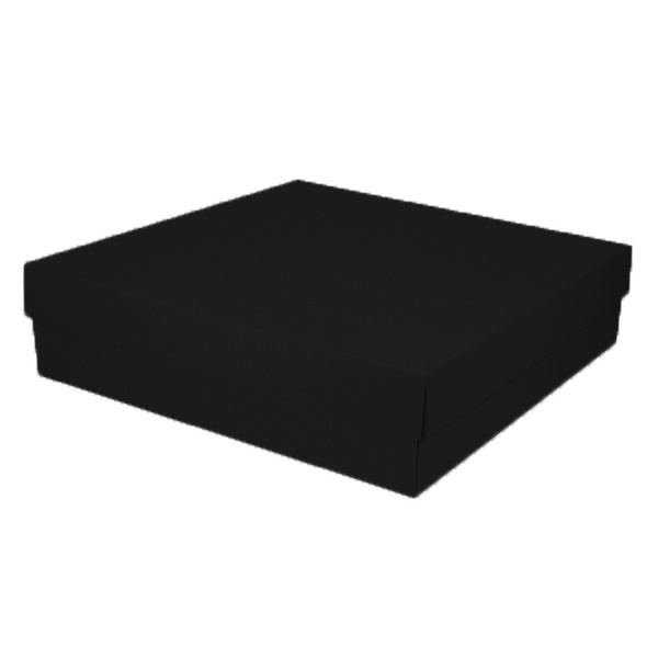 Two Piece 400mm Square Cardboard Gift Box - 100mm High (Base & Lid) - Kraft Black (Double Sided Black) (MTO)