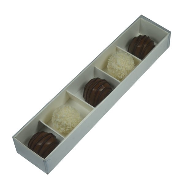 5 Pack Chocolate Box - Paperboard (285gsm) (Base, Insert & Clear Lid) - PackQueen