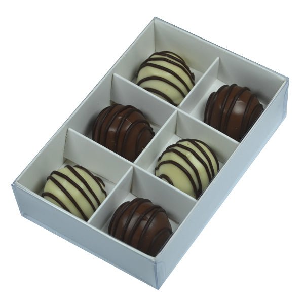 6 Pack Chocolate Box with Clear Lid - Paperboard (Base, Insert & Clear Lid) - PackQueen
