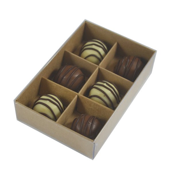 6 Pack Chocolate Box with Clear Lid - Paperboard (Base, Insert & Clear Lid) - PackQueen