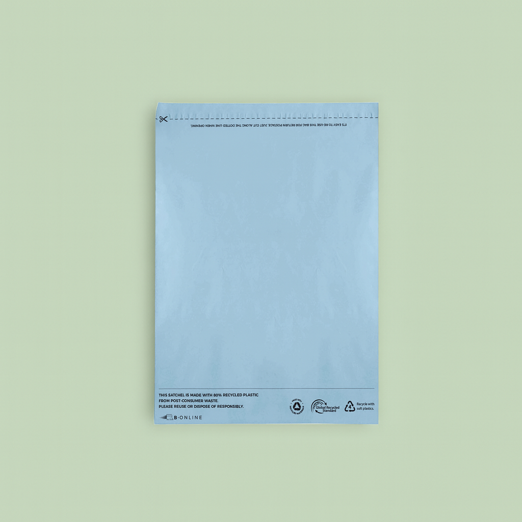 80% Recycled Plastic Courier Mailing Bags - 4 Sizes Pink, Blue & Green