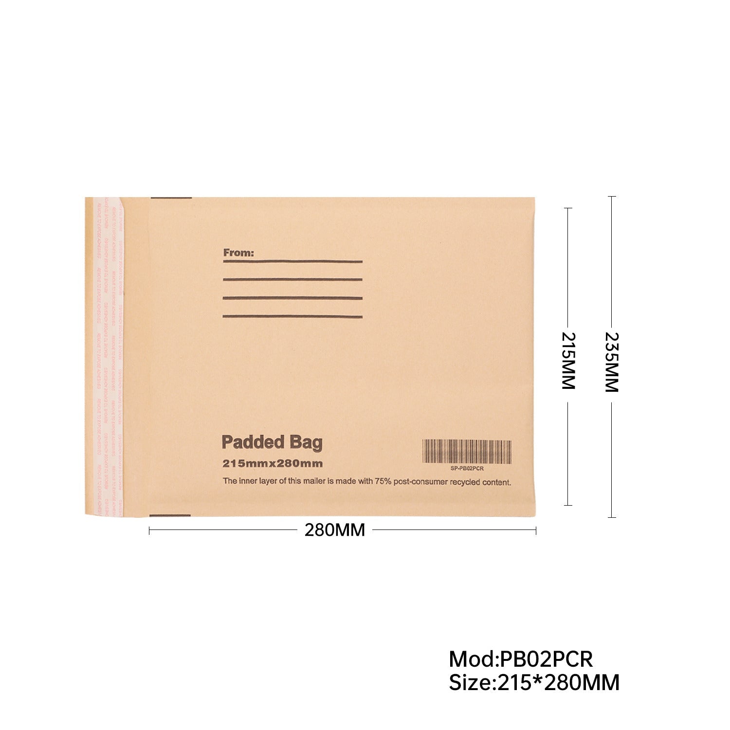 Bubble Padded Mailer with Address Lines (75% Post - Consumer Recycled Kraft) - PackQueen