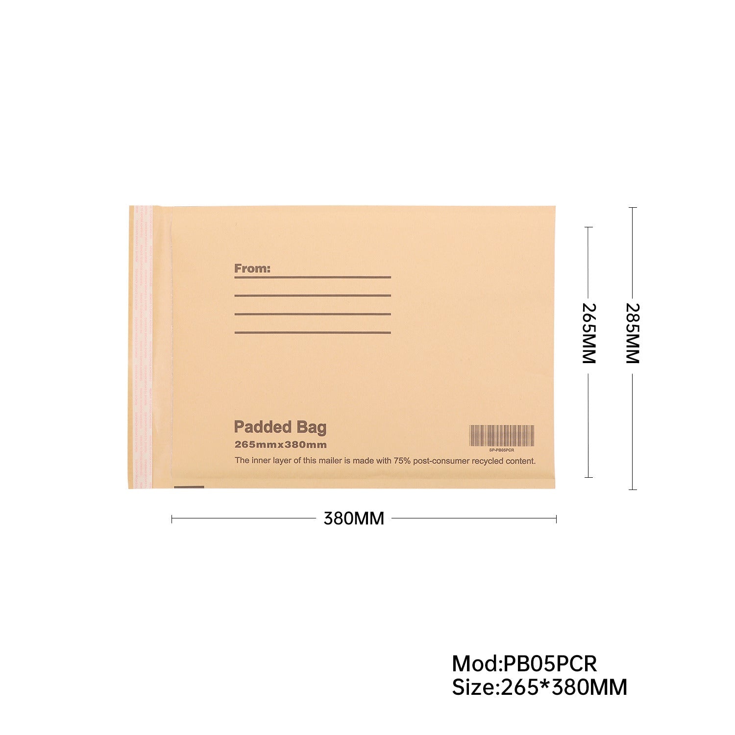 Bubble Padded Mailer with Address Lines (75% Post - Consumer Recycled Kraft) - PackQueen