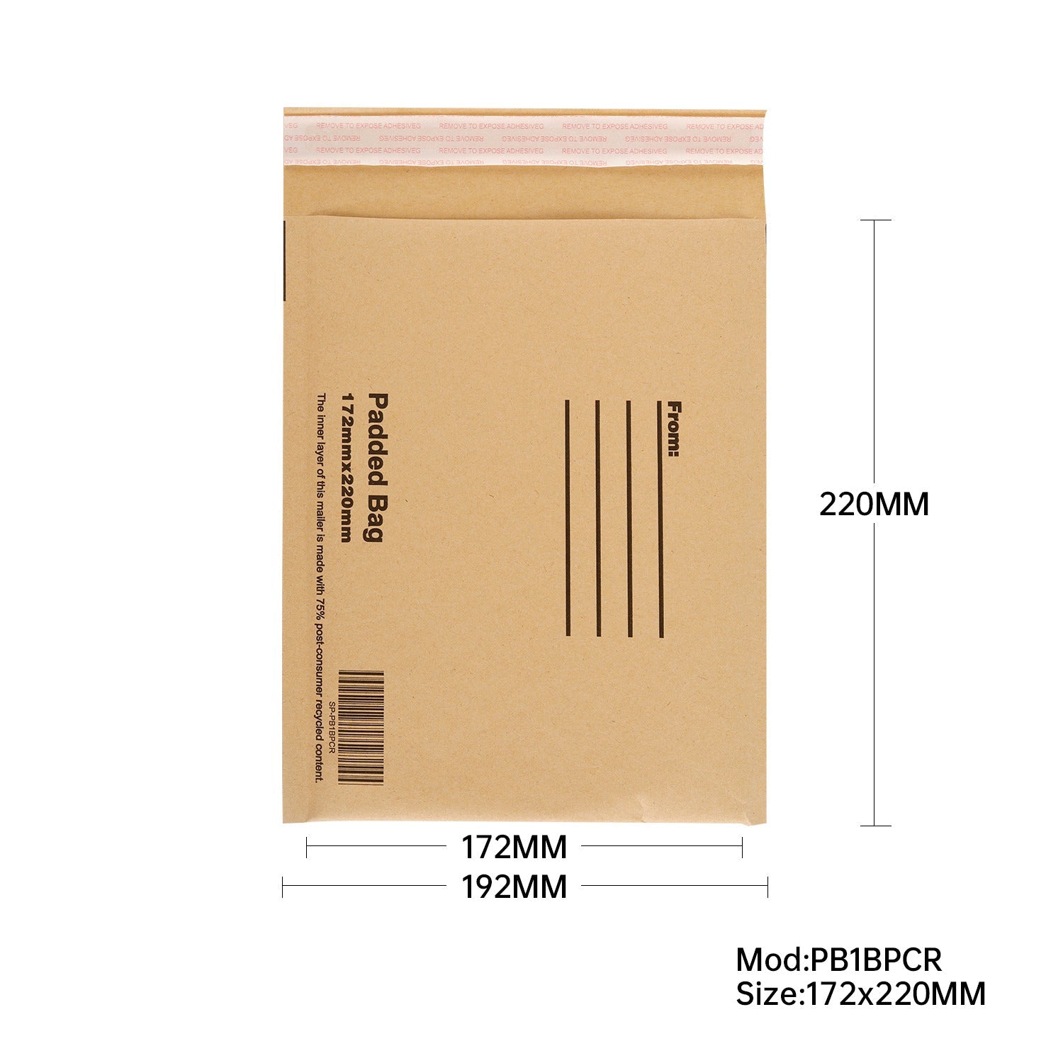 Bubble Padded Mailer with Address Lines (75% Post - Consumer Recycled Kraft) - PackQueen