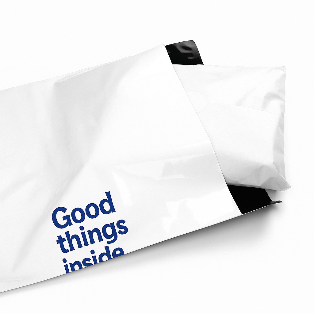 Custom Printed 80% Recycled Plastic or Home Compostable Courier Mailing Bags - 4 Sizes - PackQueen