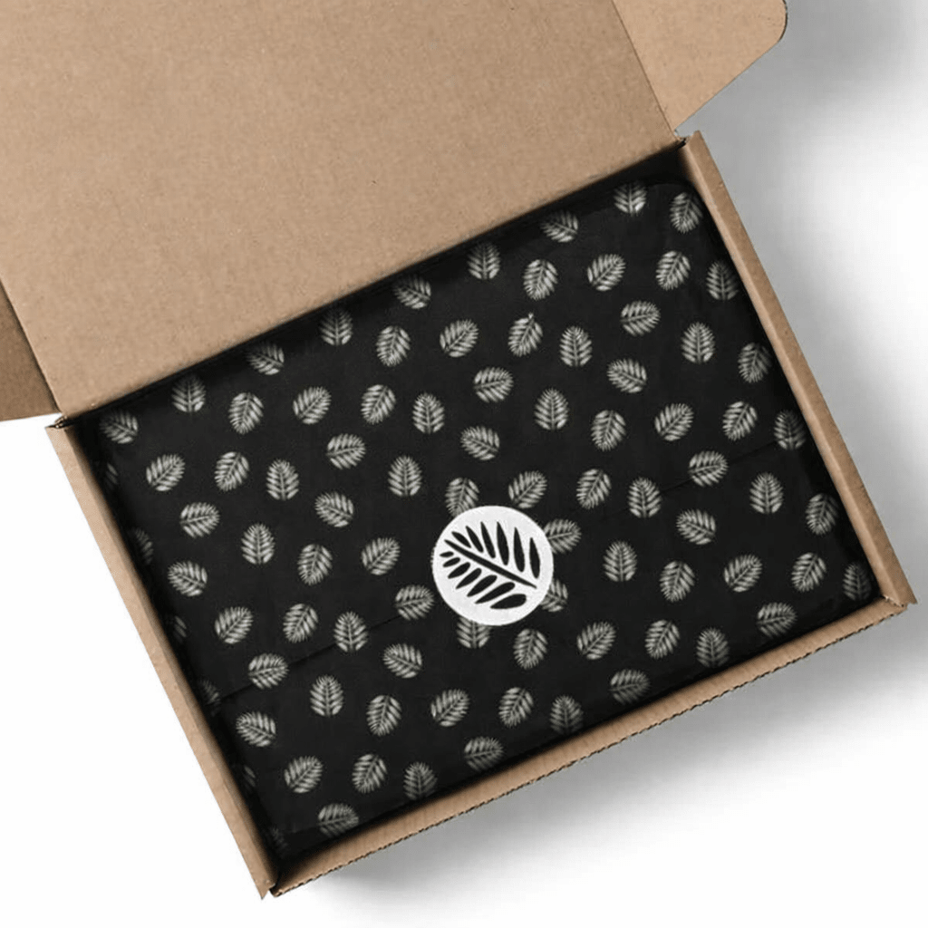 Custom Printed Tissue Paper - 1 Colour Solid Print on White Tissue Paper - Reversed Out Artwork - PackQueen