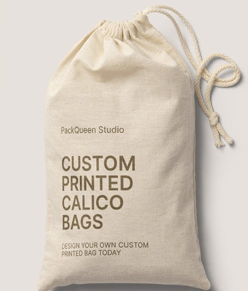 Drawstring Calico Bags Calico Drawstring Bag | Small & Large Sizes | Plain or Printed