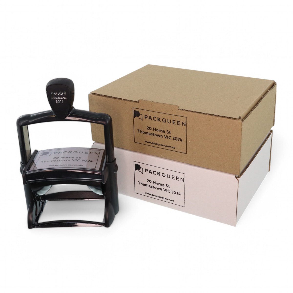 Heavy Duty Self Inking Stamp - Up to 5 Lines of Custom Text or Add Your Own Brand Logo - PackQueen