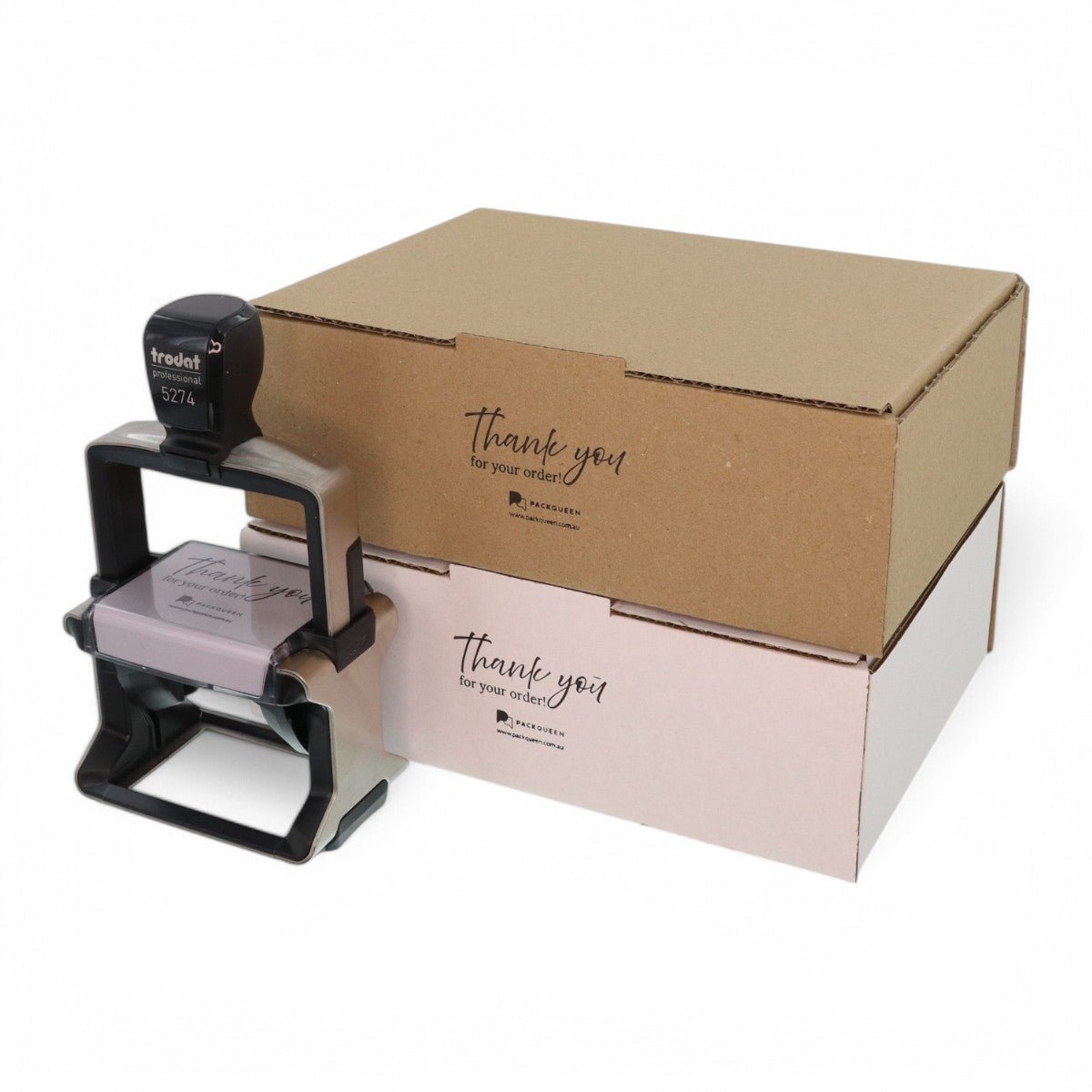 Heavy Duty Self Inking Stamp - Up to 5 Lines of Custom Text or Add Your Own Brand Logo - PackQueen