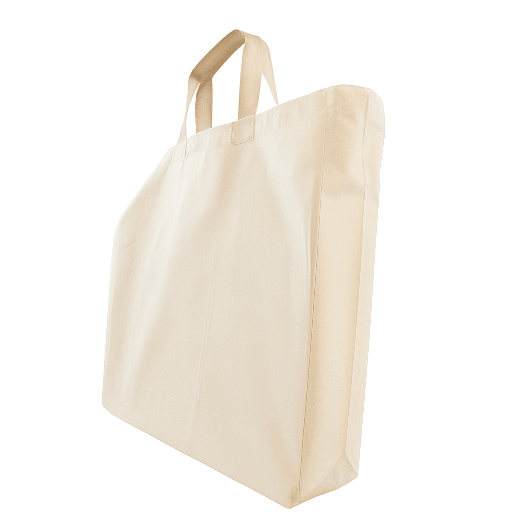 PLAIN SAMPLE - Calico Tote Bags 100% Certified Organic Cotton - 350 x 350 x 150mm Side & Bottom Gusset - 2 Short Handles (17cm Handles) - PackQueen