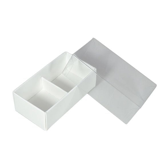 SAMPLE - 2 Pack Chocolate Box with Clear Lid - Smooth White Paperboard (285gsm) (Base, Insert & Clear Lid) - PackQueen