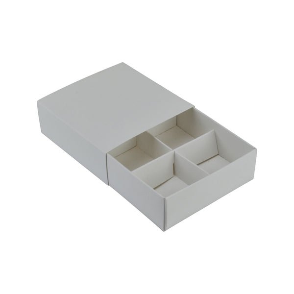 SAMPLE - 4 Pack Chocolate Box (Slide over cover) - Smooth White Paperboard - PackQueen