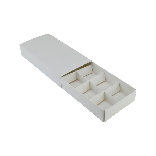 SAMPLE - 8 Pack Chocolate Box (Slide over cover) - Smooth White Paperboard - PackQueen