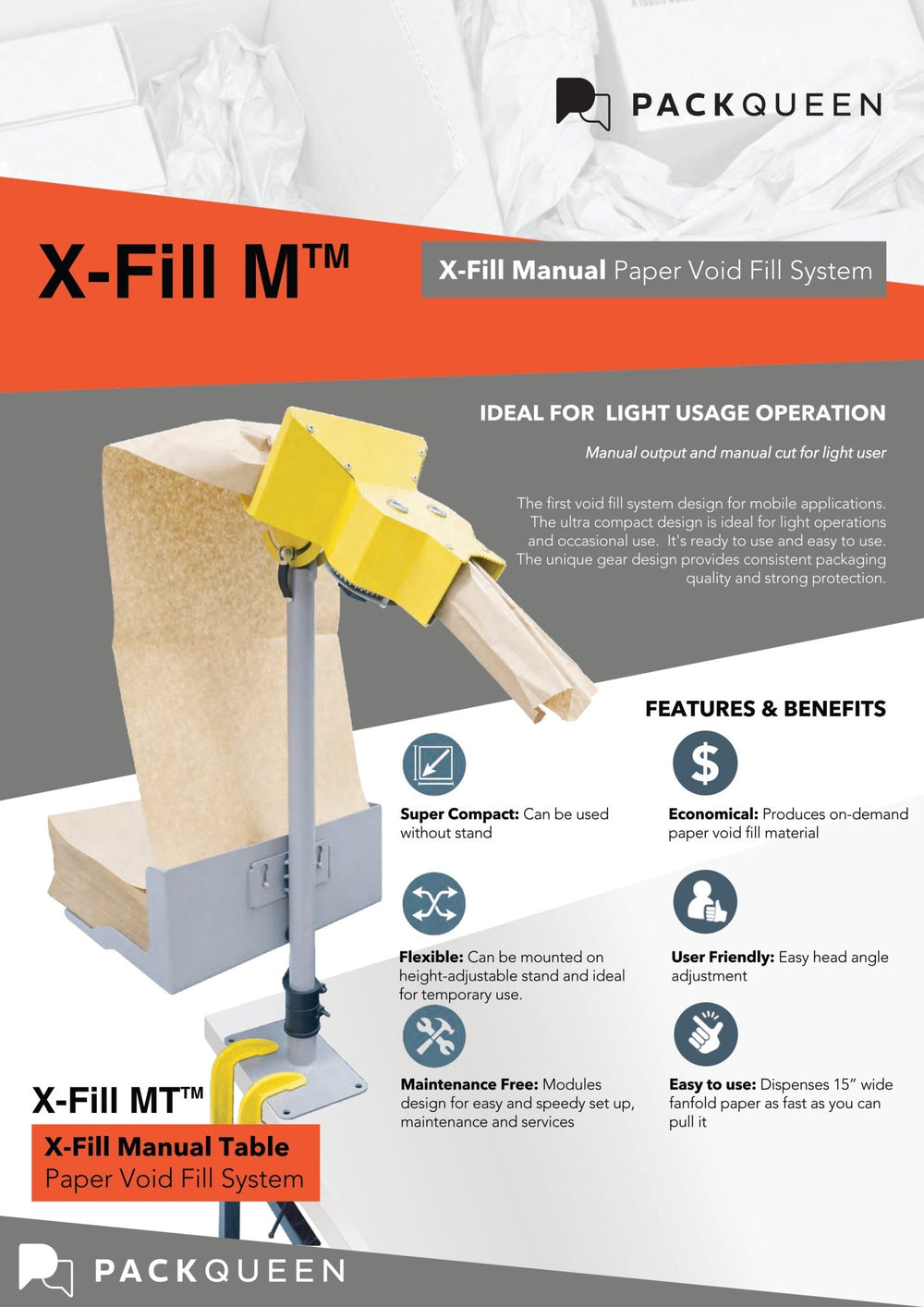 XFM-100T (X-Fill Manual Paper Void Fill Machine, Table Stand)
