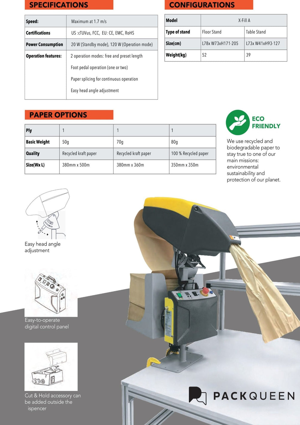 XFSA-200T (X-Fill Semi-Automatic Paper Void Fill Machine, Table Stand)