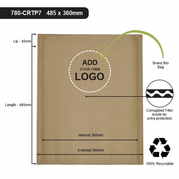 485 x 360mm - Kraft Brown Corrugated Padded Mailer with Peal & Seal Closure [100% Recyclable] - PackQueen