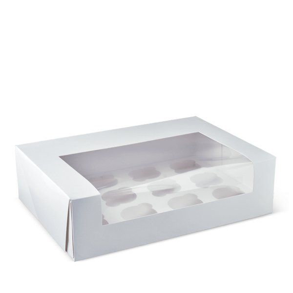 (80PK) 12 Cupcake Box with Insert - Smooth White Paperboard - PackQueen