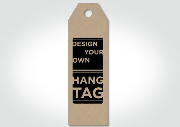 Custom Hang Tags Beveled 50 x 155mm - Kraft Brown with One Colour Black Print (400gsm) - PackQueen