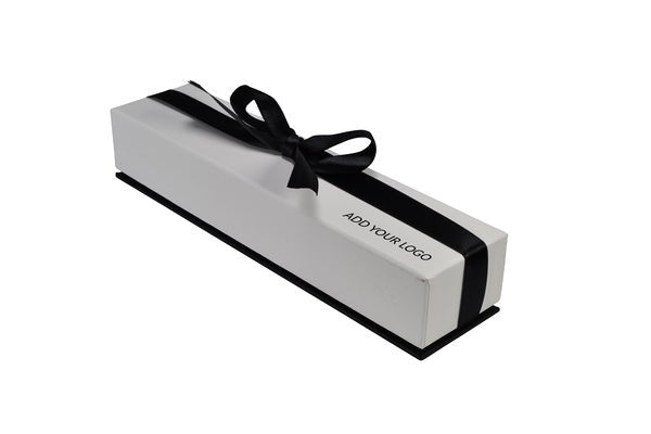 CUSTOM PRINTED Rigid Cardboard Bracelet Jewellery Box - Black & White with Bow - PackQueen