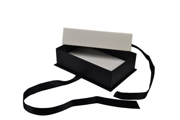 CUSTOM PRINTED Rigid Cardboard Pendant Jewellery Box - Black & White with Bow - PackQueen