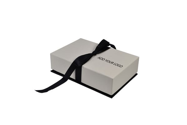CUSTOM PRINTED Rigid Cardboard Pendant Jewellery Box - Black & White with Bow - PackQueen
