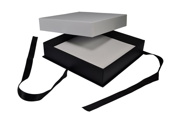 CUSTOM PRINTED Rigid Necklace Jewellery Box - Black & White with Bow - PackQueen
