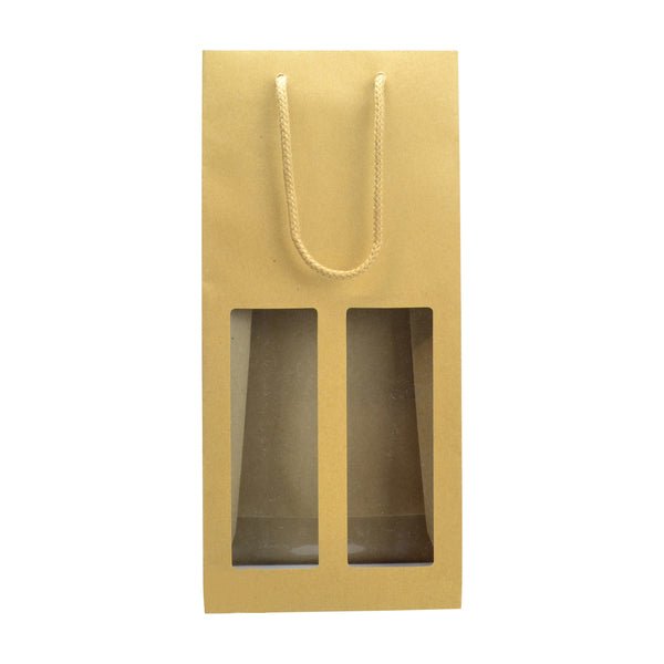 Double Window - Paper Wine Bag Kraft Brown with Window - 100 PACK - PackQueen