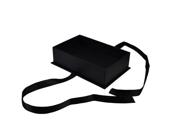 Rigid Cardboard Pendant Jewellery Box - Black & White with Bow - PackQueen