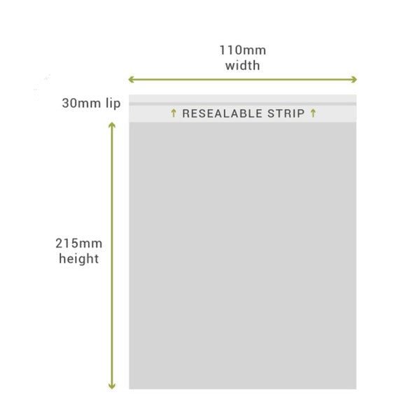 SAMPLE - 110mm x 215mm + 30mm Lip Clear Resealable Bags - PackQueen