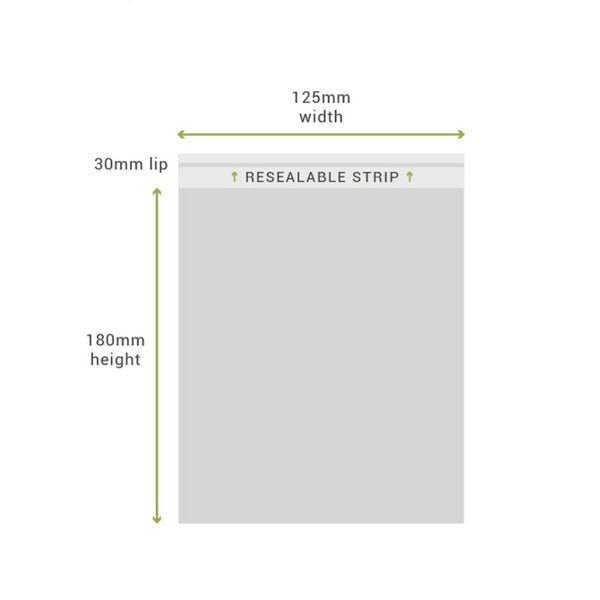 SAMPLE - 125mm x 180mm + 30mm Lip Clear Resealable Bags - PackQueen