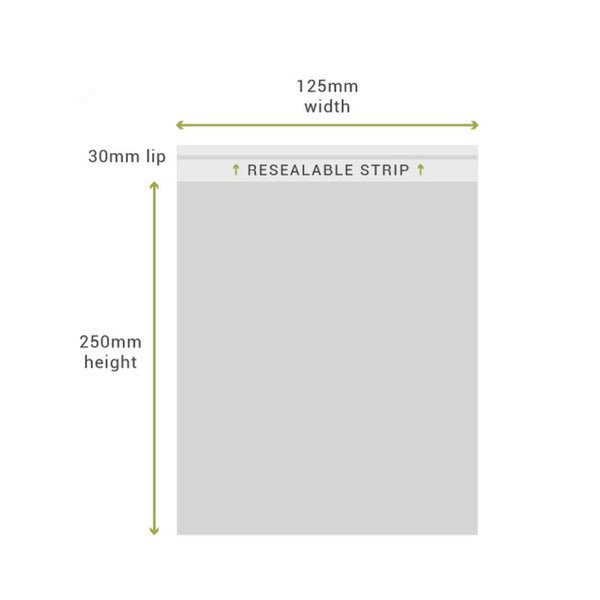 SAMPLE - 125mm x 250mm + 30mm Lip Clear Resealable Bags - PackQueen