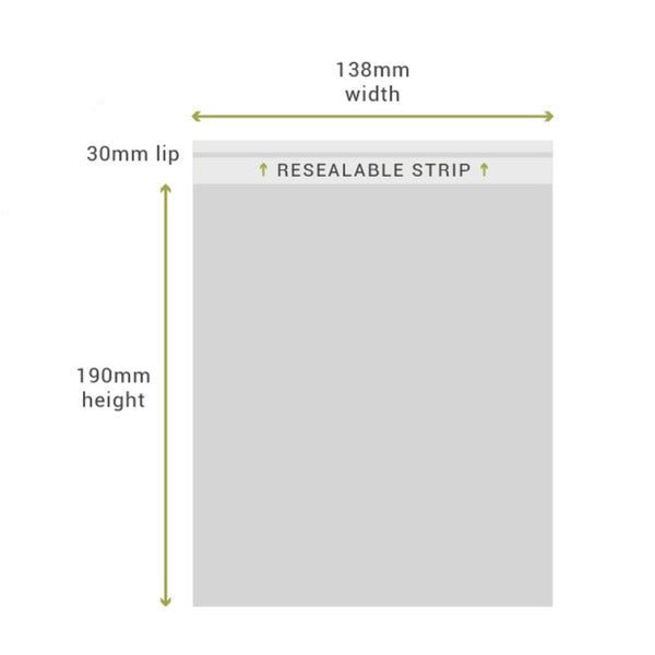 SAMPLE - 138mm x 190mm + 30mm Lip Clear Resealable Bags - PackQueen