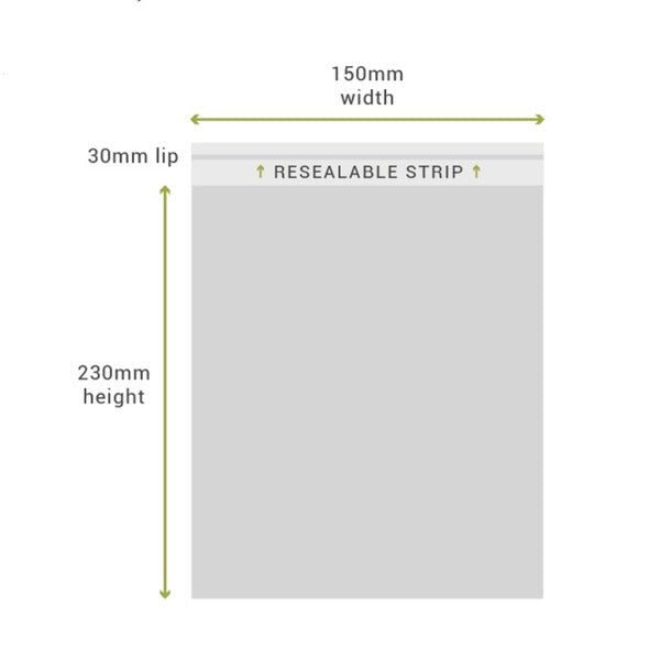 SAMPLE - 150mm x 230mm + 30mm Lip Clear Resealable Bags - PackQueen