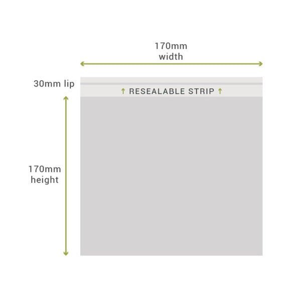 SAMPLE - 170mm x 170mm + 30mm Lip Clear Resealable Bags - PackQueen
